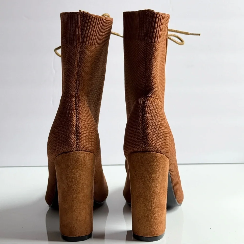 Cuccoo Sock Boots Brown Minimalist Knit Chunky Boot Size 7
